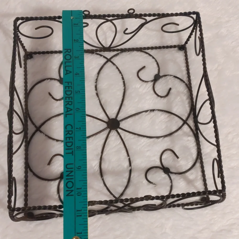 Metal Basket Square Shape Brown Unique Design Holds Napkins, Fruit